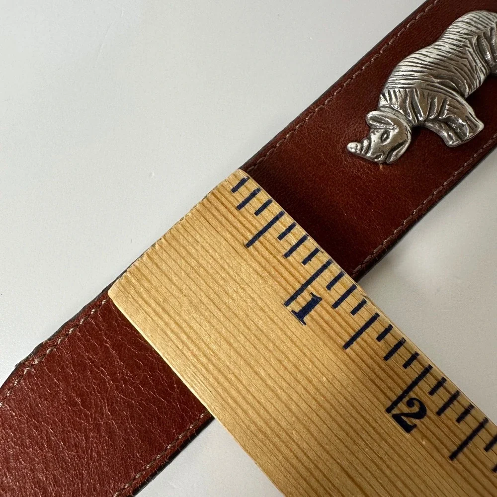 Honest Brighton Brown Leather Belt Silver Tone 3D Animals Safari Vtg 90s Sz 30